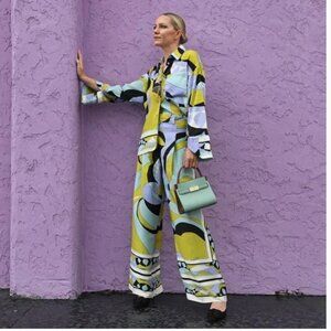 ZARA 2 Piece Printed Shirt XS And Wide Leg Pants Xs